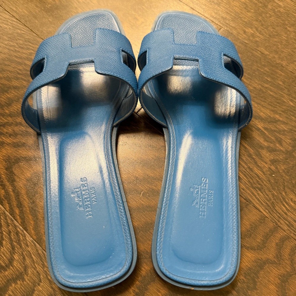 Hermes Blue Oran Sandal 100% Authentic - Picture 7 of 8